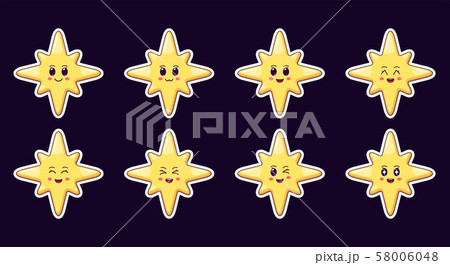 Cartoon Kawaii Golden Star, Christmas Sticker set. Cartoon Kawaii Golden Star, Christmas Sticker set. 58006048