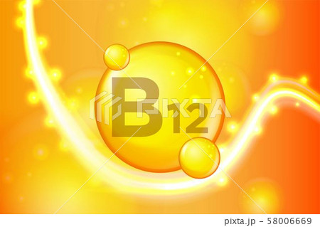 Vitamin B12 gold shining pill capsule icon . Vitamin B12 gold shining pill capsule icon . 58006669