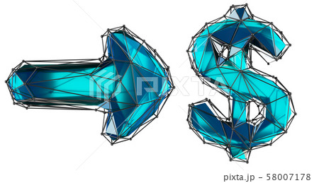 Symbol collection arrow and dollar made of 3d render blue color. Collection of low polly style 58007178