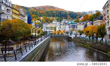 View of embankment of Tepla river and center of Karlovy Vary  58010041