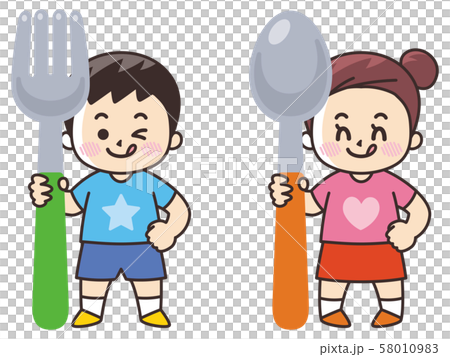 スプーンとフォークを持つ子供 58010983