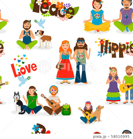 Hippie people seamless pattern 58010995