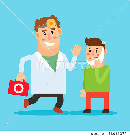 Dentist and patient with toothache 58011075