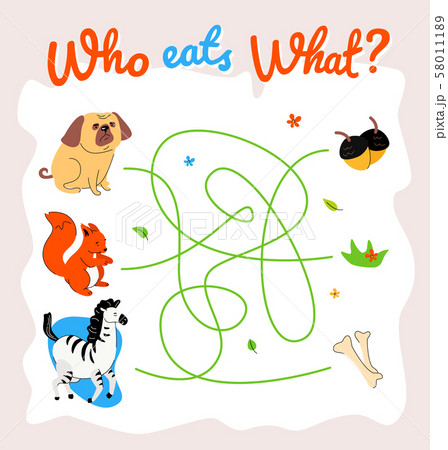 Animal food labyrinth learning game vector template 58011189