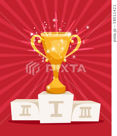 Golden award prize cup on podium Golden award prize cup on podium 58011421