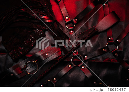 BDSM set with leather whip and Flogger, belt and choker BDSM set with leather whip and Flogger, belt and choker 58012437