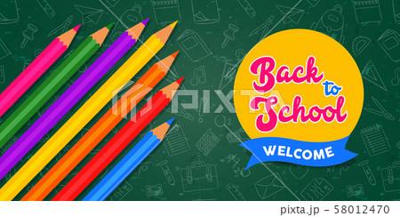 Back to school banner color pencils on chalk board Back to school banner color pencils on chalk board 58012470