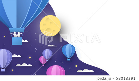 Paper hot air balloon background on night sky 58013391