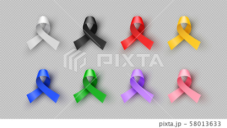 Colorful 3d cancer awareness ribbon isolated set 58013633