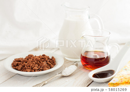 Ingredients for ice cream with chocolate chips Ingredients for ice cream with chocolate chips 58015269