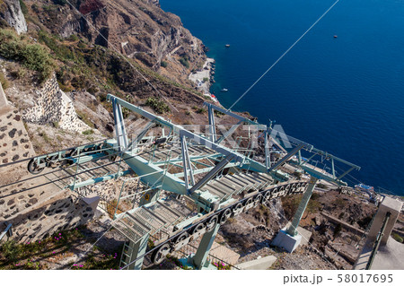Santorini cable car which connects the port with the town of Thera Santorini cable car which connects the port with the town of Thera 58017695