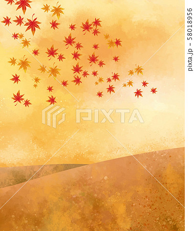 草原 丘 大地 夕焼け 景色 秋 空 自然 背景 水彩 手描き のイラスト素材