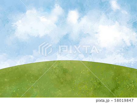 草原：丘 大地 緑 景色 青空 空 自然 背景 水彩 手描き 青空 空の