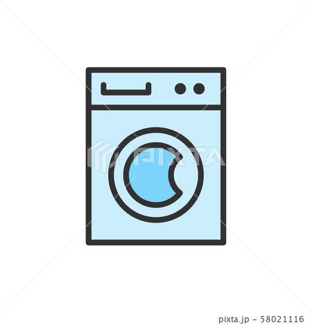 Vector washing machine, cleaning service flat color line icon. 58021116