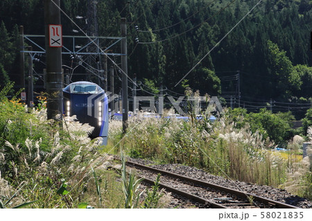 すすきの中を走るあずさ号 大糸線海ノ口駅付近(長野県大町市) すすきの中を走るあずさ号 大糸線海ノ口駅付近(長野県大町市) 58021835