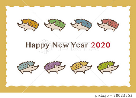2020年　子年　カラフルなハリネズミの年賀状 58023552