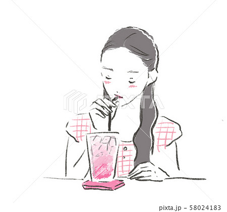 ジュース飲んでる女の子のイラスト素材