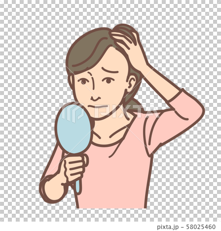 鏡で髪を気にする女性 58025460