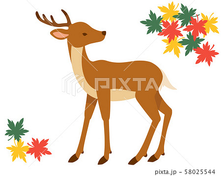鹿と紅葉のイラスト シンプル のイラスト素材