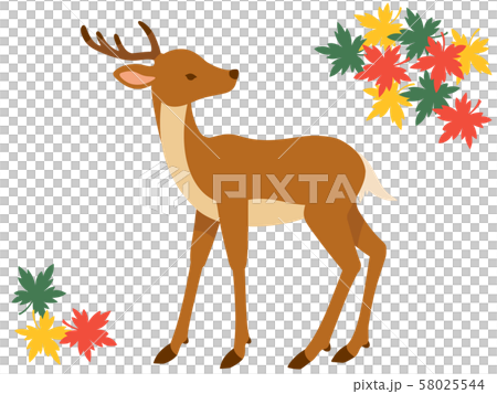鹿と紅葉のイラスト シンプル のイラスト素材