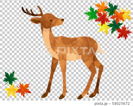 鹿と紅葉の水彩風イラストのイラスト素材