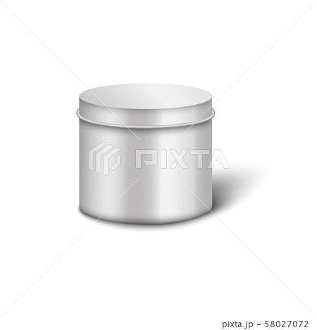 Metal cylinder jar mockup with round lid and realistic shiny silver texture 58027072