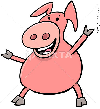 happy pig animal character cartoon illustration 58027227