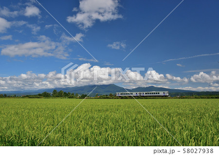 十勝岳連峰と普通列車 58027938