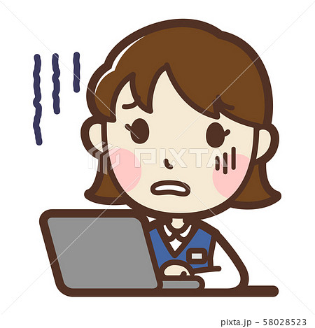 パソコンを使っている女性 ドン引きのイラスト素材