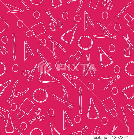 Pattern of manicure accessories on pink background 58028573