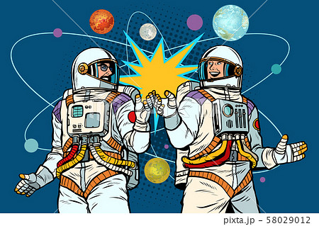 Cosmonautics day. Two astronauts together 58029012