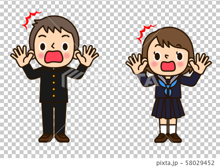 学生服の男女 ビックリ 学生服の男女 ビックリ 58029452