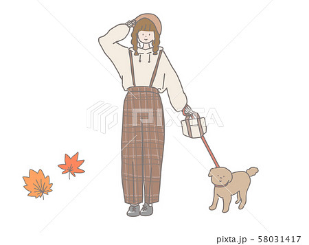 オシャレな女の子 秋のお散歩のイラスト素材