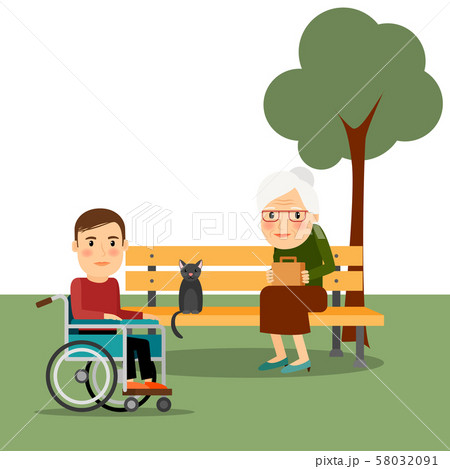 Disabled man on wheelchair in park Disabled man on wheelchair in park 58032091