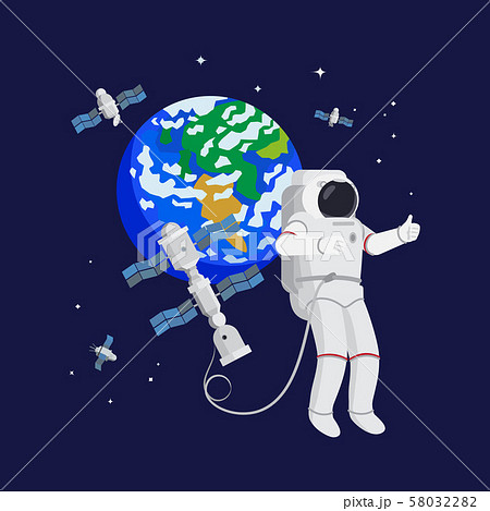 Astronaut in space with satellites 58032282
