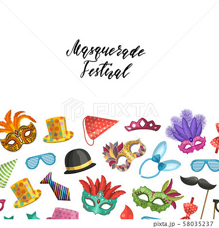 Vector Background With Masks And Party Accessoriesのイラスト素材