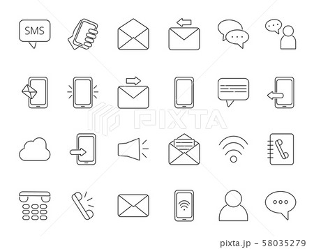 Mono line icon set of business theme. Symbols of communication Mono line icon set of business theme. Symbols of communication 58035279