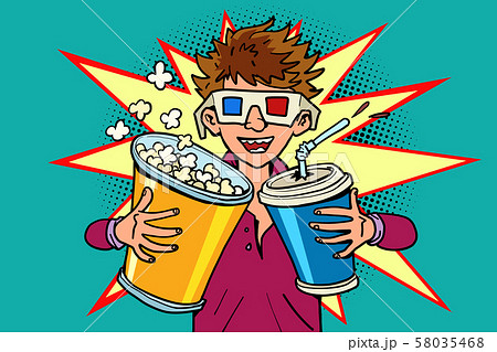 Laughing Boy In Stereo Glasses At The Cinema のイラスト素材