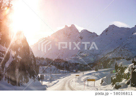 road at the norwegian mountains 58036811