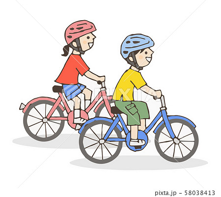 自転車に乗る子供2人のイラスト素材