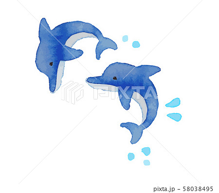 水しぶきを上げてジャンプする2頭のイルカのイラスト素材