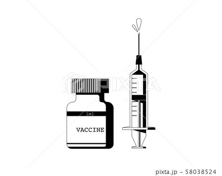ワクチンと注射器のシンプルなモノクロイラストのイラスト素材
