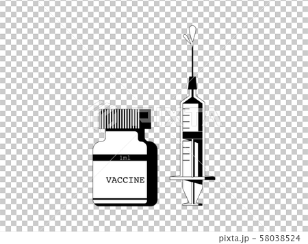 ワクチンと注射器のシンプルなモノクロイラストのイラスト素材