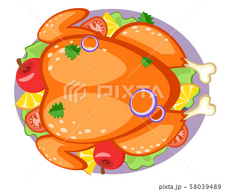 Roasted turkey in a plate with village, apples and 58039489