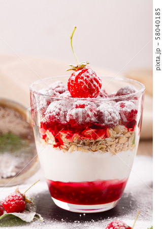 delicious dessert of fresh raspberries and delicious dessert of fresh raspberries and 58040185