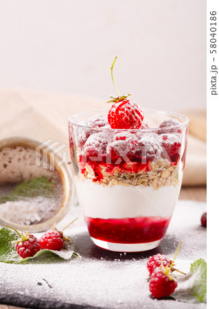 delicious dessert of fresh raspberries and delicious dessert of fresh raspberries and 58040186