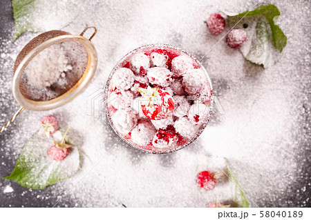 delicious dessert of fresh raspberries and 58040189