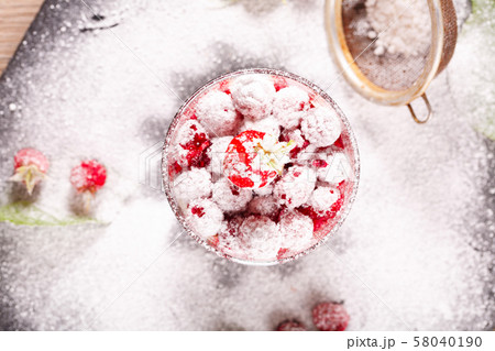 delicious dessert of fresh raspberries and 58040190