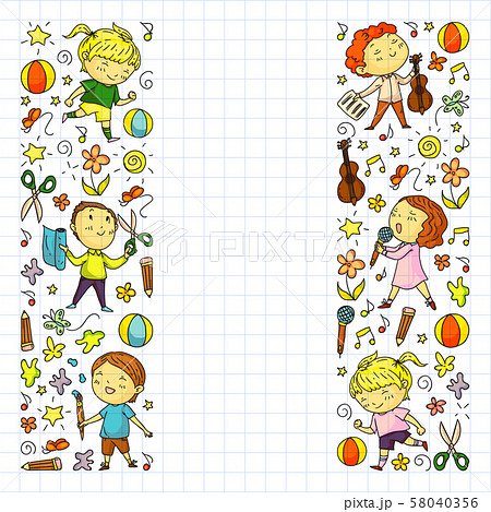 creative kids dancing, sing, playing football, playing guitar, violin, making models from paper creative kids dancing, sing, playing football, playing guitar, violin, making models from paper 58040356