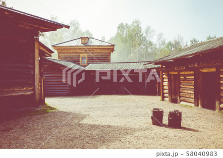 Traditional Siberian wooden house in the Taltsy Architectural-Ethnographic Museum. 58040983
